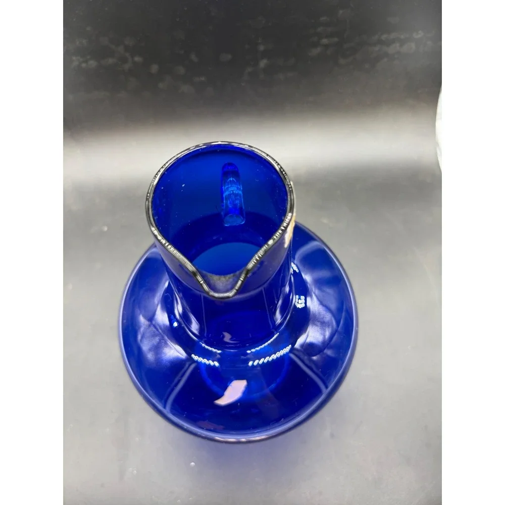Norsk Glass Cobalt Blue Handblown Pitcher Norway Vintage Glass Carafe 8.5